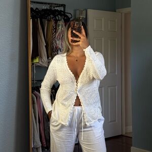 FRYE cream knit cotton cardigan